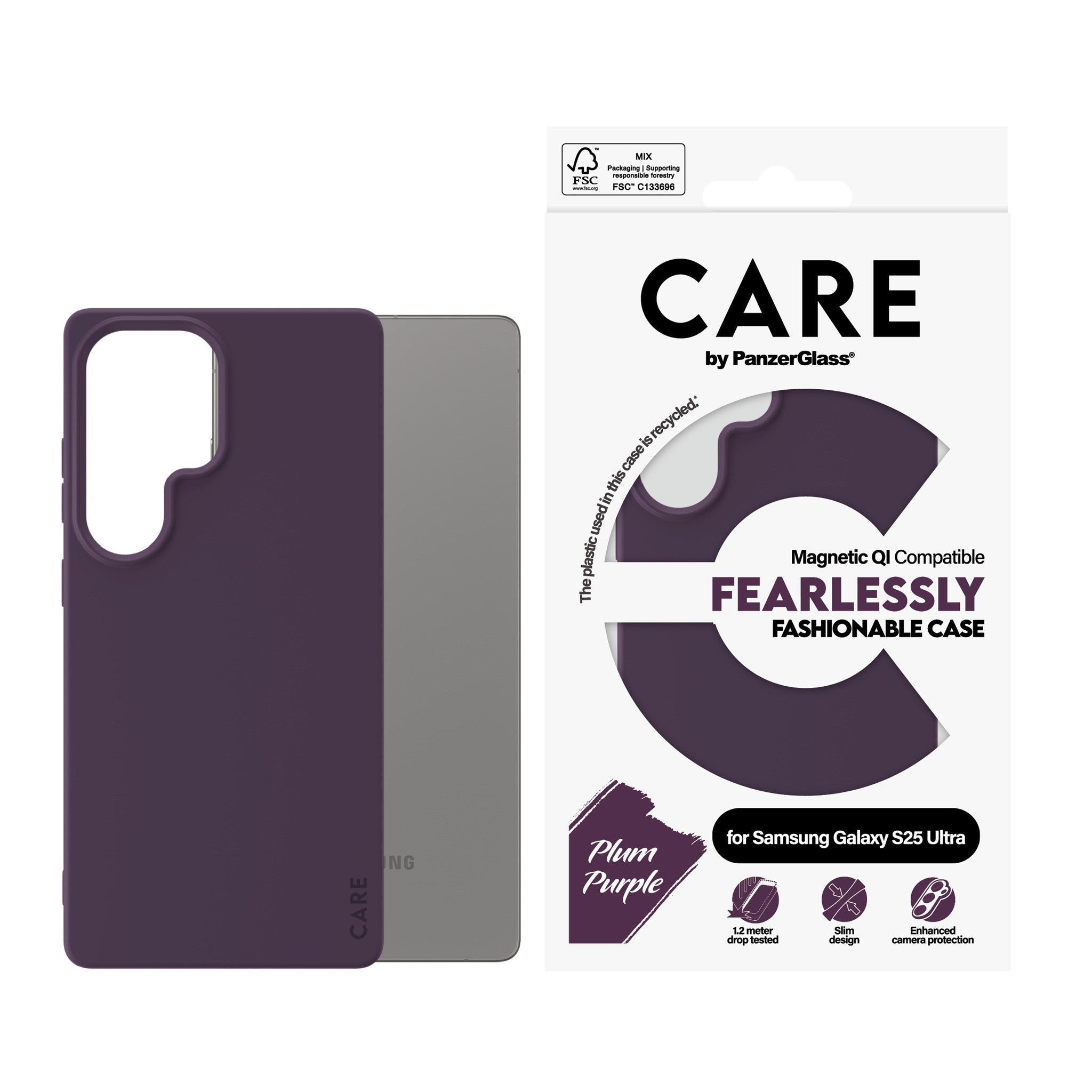 CARE by PanzerGlass® Fashionable Case Plum Purple m. Qi Compatible Samsung Galaxy S25 Ultra